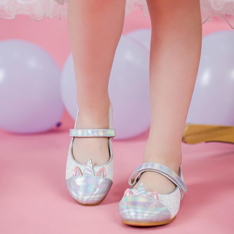 Furdeour Princess Birthday Party Unicorn for Girls Flats Shoes White Wedding Flower Girls Size 1(2502White 1) - Image 2